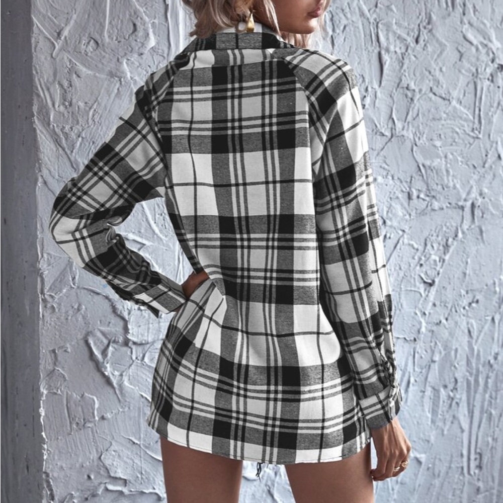 Elegant Plaid Check Button Up Boyfriend Shirt Top Blouse - Picture 8 of 17